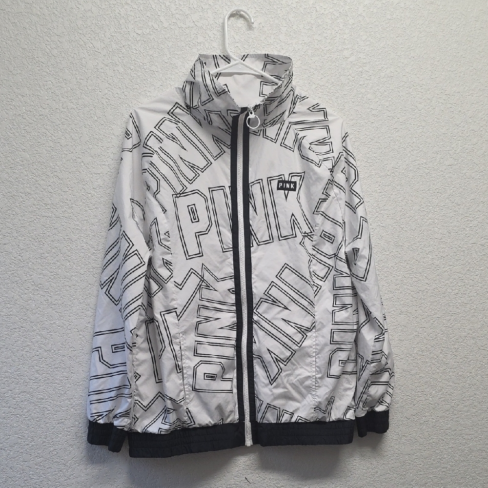 Victoria's Secret PINK Black & White Logo Jacket Windbreaker Size  XSmall Small